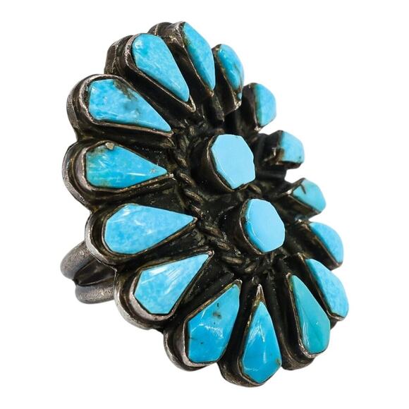 Vintage Native American Bold Ring Size 6.5 Sterling Zuni Petit Point Turquoise - Picture 6 of 7